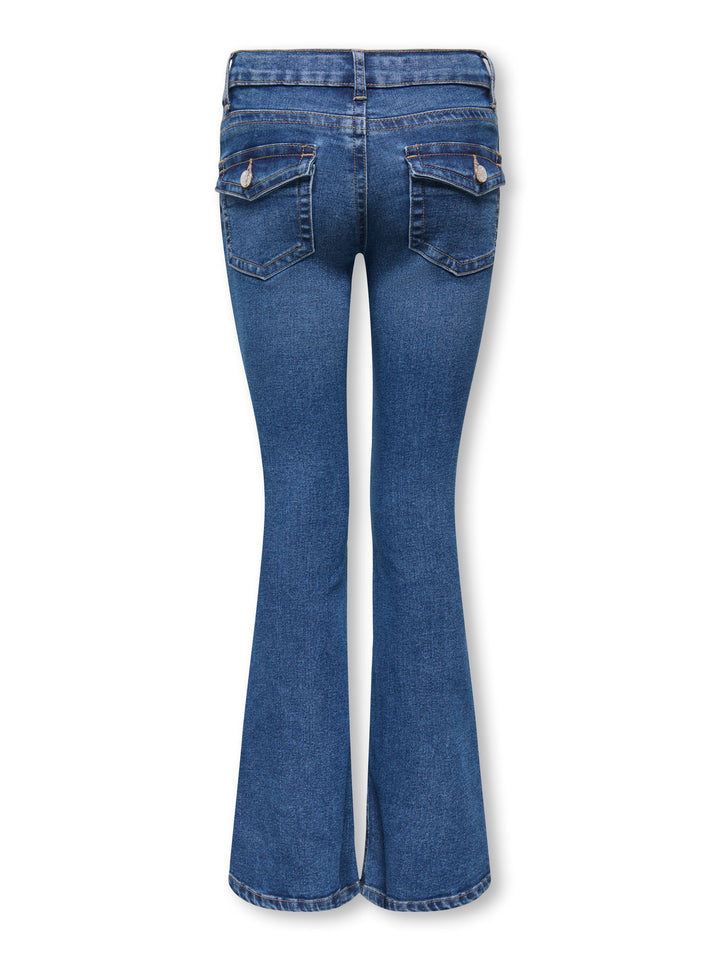 Kids Only Phoebe lågmidjade utsvängda jeans i mellanblå denim på ungdomstjej