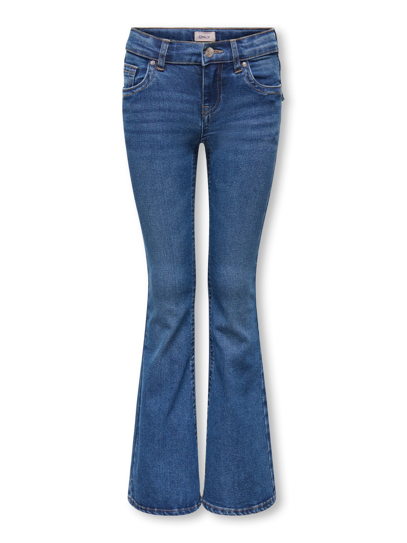 Kids Only Phoebe lågmidjade utsvängda jeans i mellanblå denim på ungdomstjej