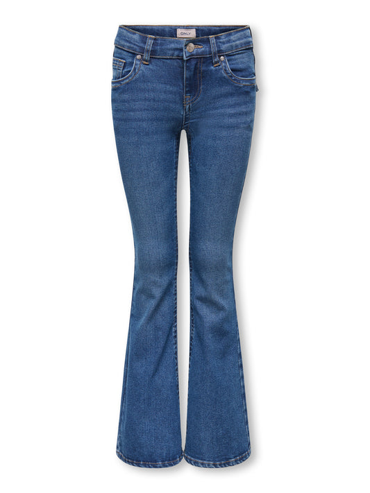 Kids Only Phoebe lågmidjade utsvängda jeans i mellanblå denim på ungdomstjej