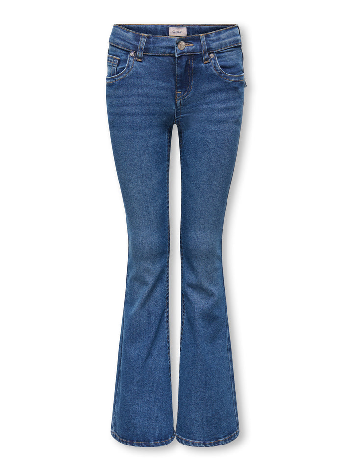 Kids Only Phoebe lågmidjade utsvängda jeans i mellanblå denim på ungdomstjej
