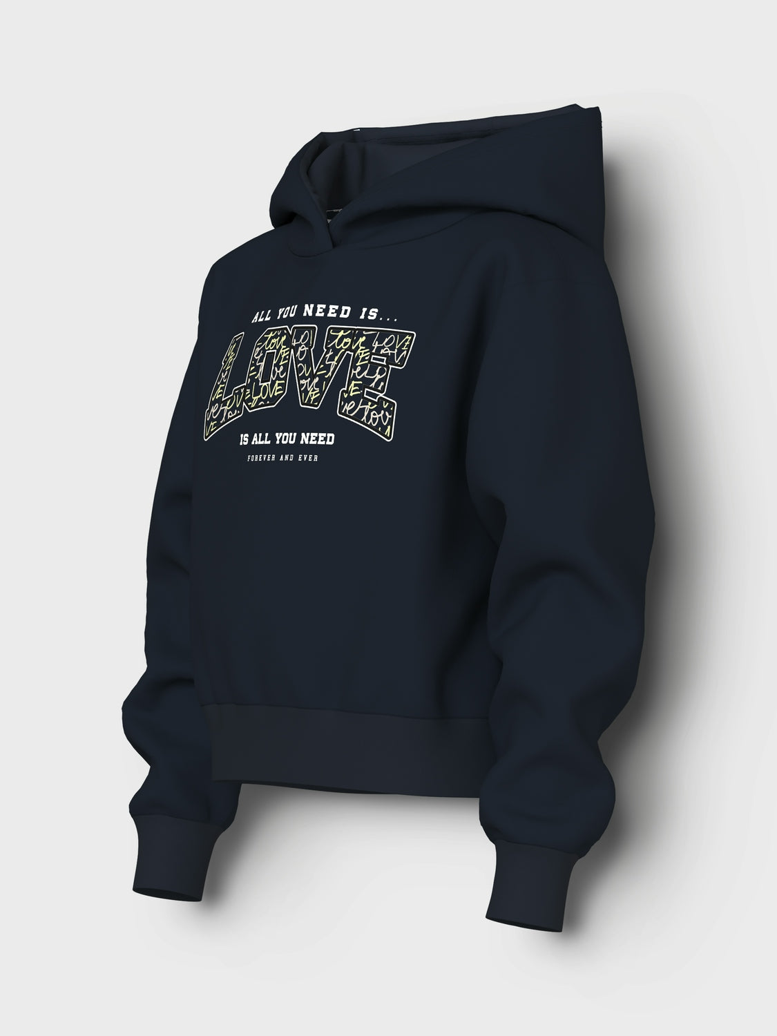 Blå kortare luvtröja med text love till flicka, tjej.

Produkttyp: Sweatshirts
Hals: Hoodie
Ärm: Långa ärmar
Utskrift: Utskrift upprepas över hela ytan av produkten
Passform: Normal passform
Välkommen bekväma och coola sweatshirts till ditt barns garderob och skapa en trendig och avslappnad look. Borstad sweatshirt har en mjuk insida för en bekväm känsla.