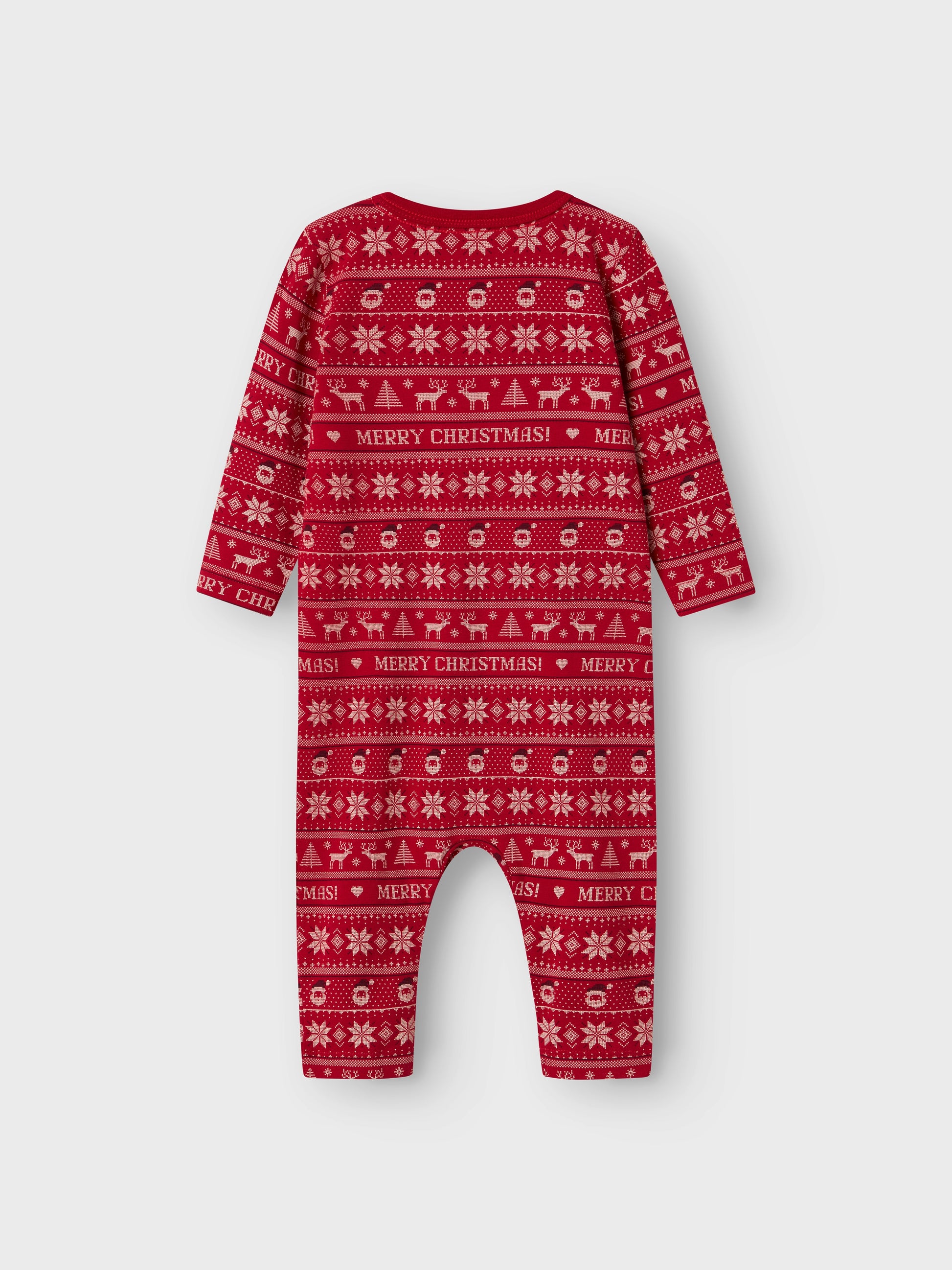 Röd julpyjamas till baby flicka och pojke. Låt första julen bli en mysig  tid tillsammans med din bebis och njut av långa mornar i en skön pyjamas. Babypyjamas med tomtar på.