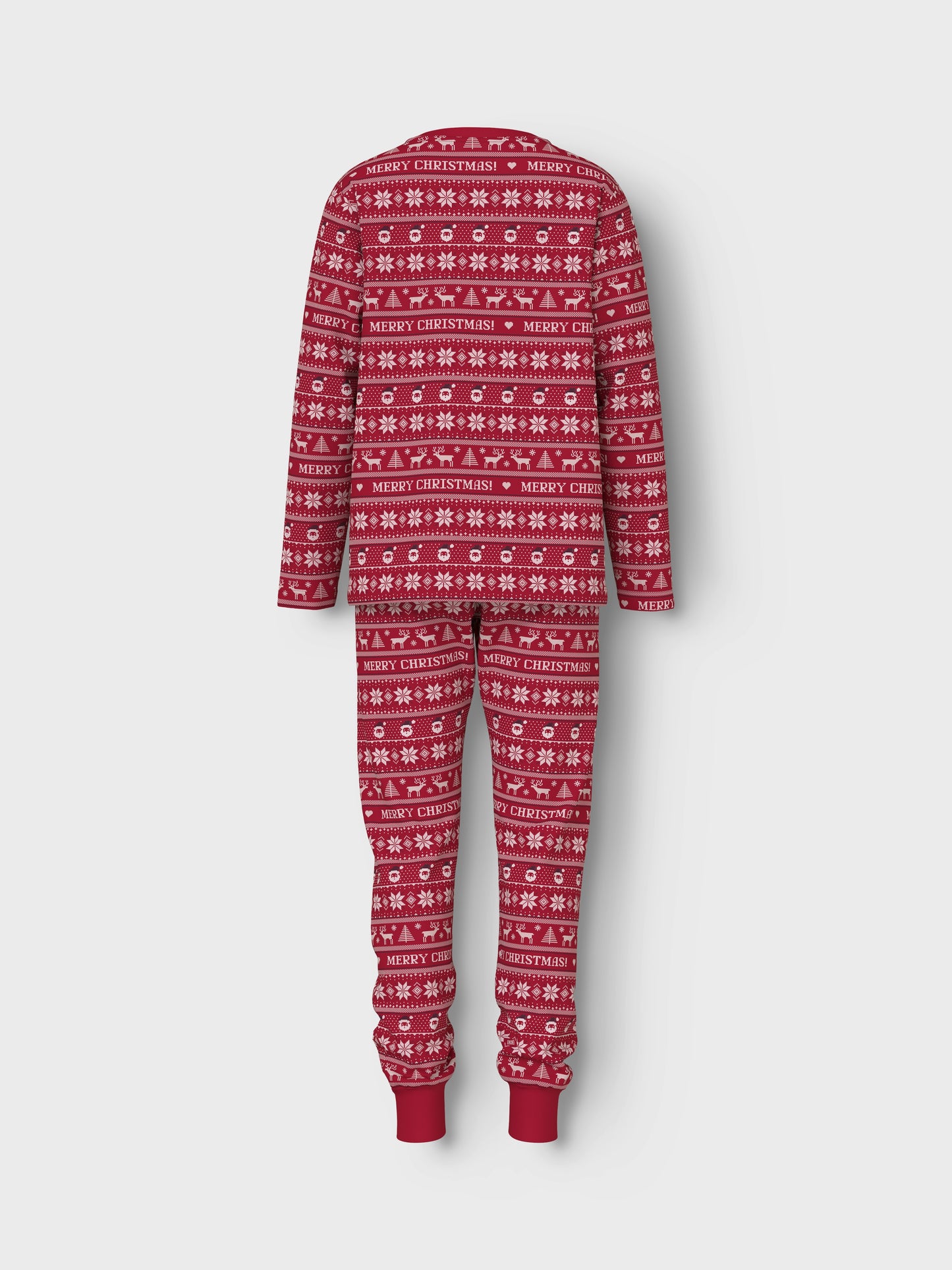 Röd julpyjamas med byxa och tröja till barn, flicka och pojke. Tvådelad pyjamas perfekt för mysiga jul dagar då du vill sova gott i juliga mönster.