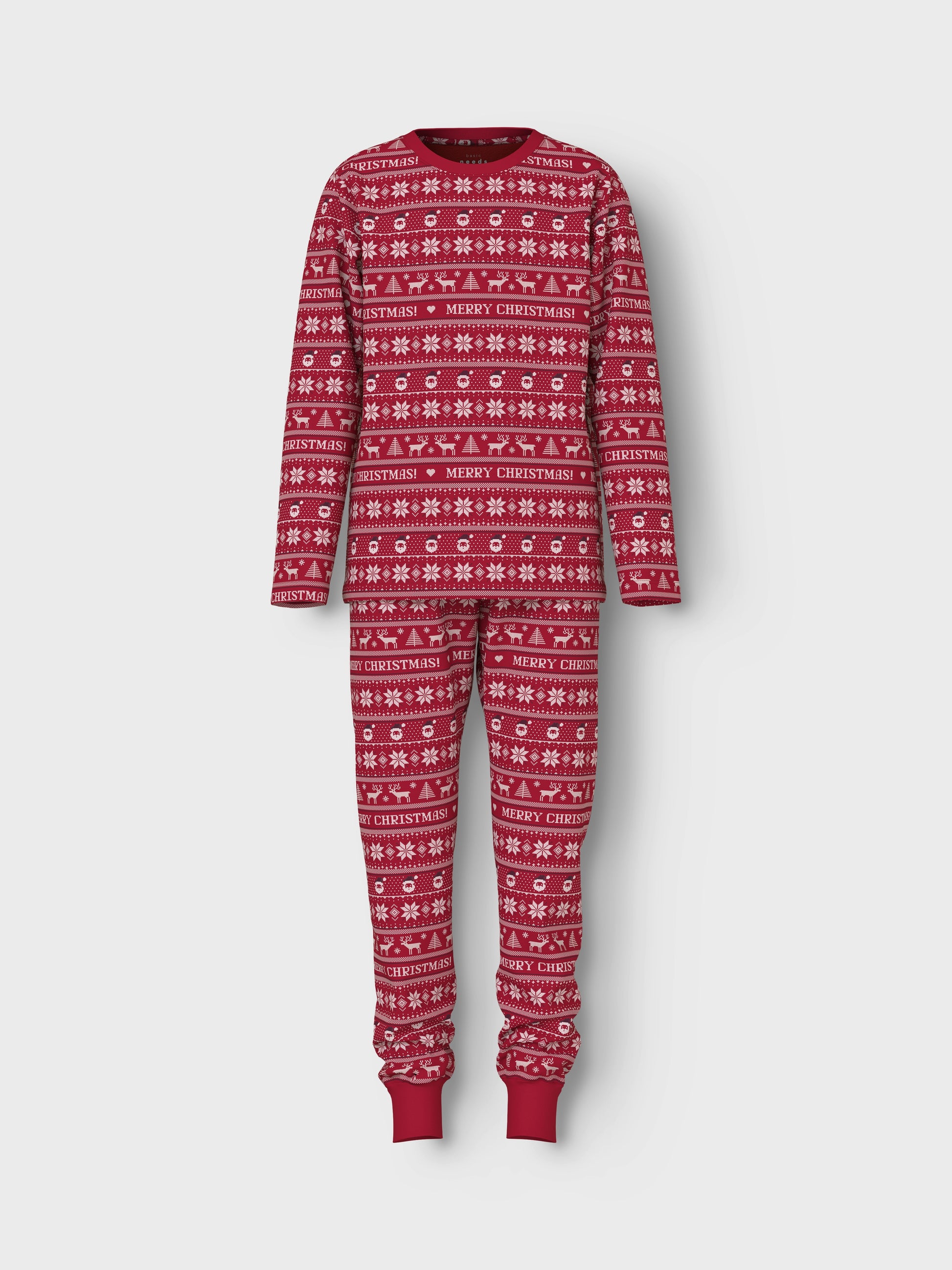 Röd julpyjamas med byxa och tröja till barn, flicka och pojke. Tvådelad pyjamas perfekt för mysiga jul dagar då du vill sova gott i juliga mönster.