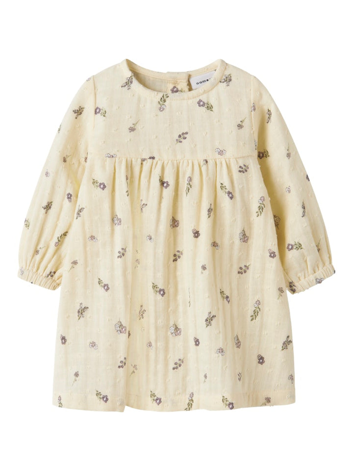 Ljus gul  baby klänning till nyfödd bebis flicka. Blommig bebis klänning, mönstrad klänning till baby. Ekologiska bebiskläder till nyfödd flicka.
NBFDORTHEA LS DRESS
13253624
