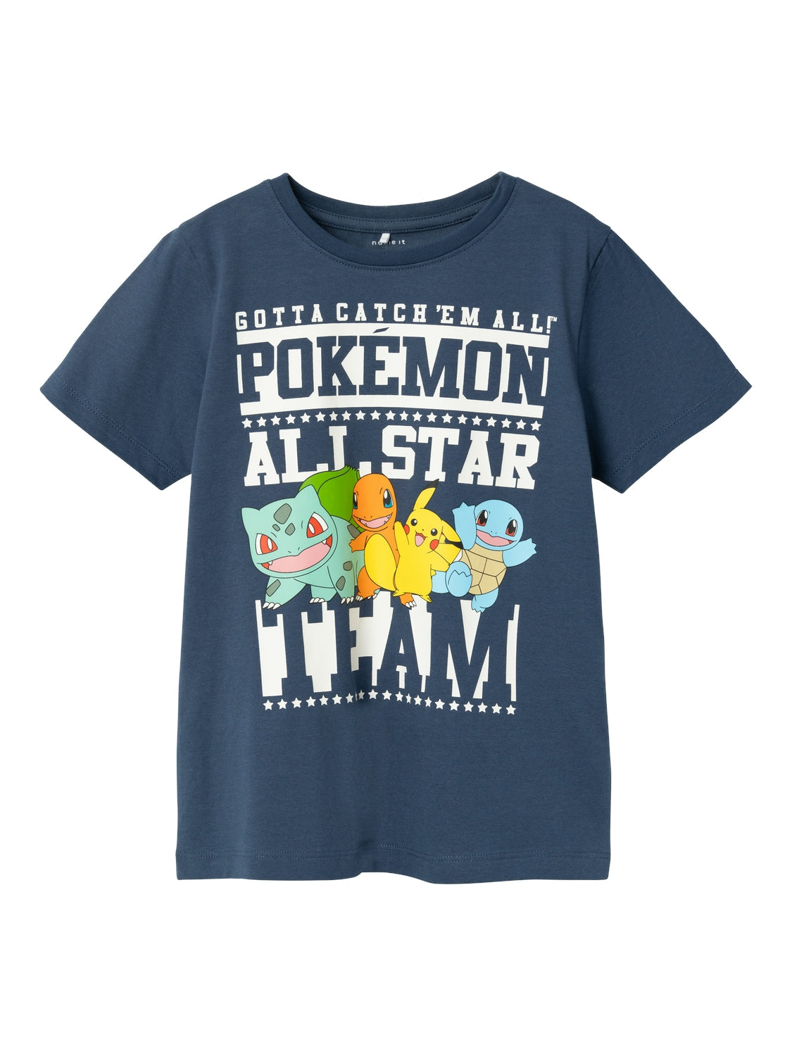 Kortärmad t-shirt med Pokemon tryck på bröstet. Alla pokemonfigurer syns på denna tröja.