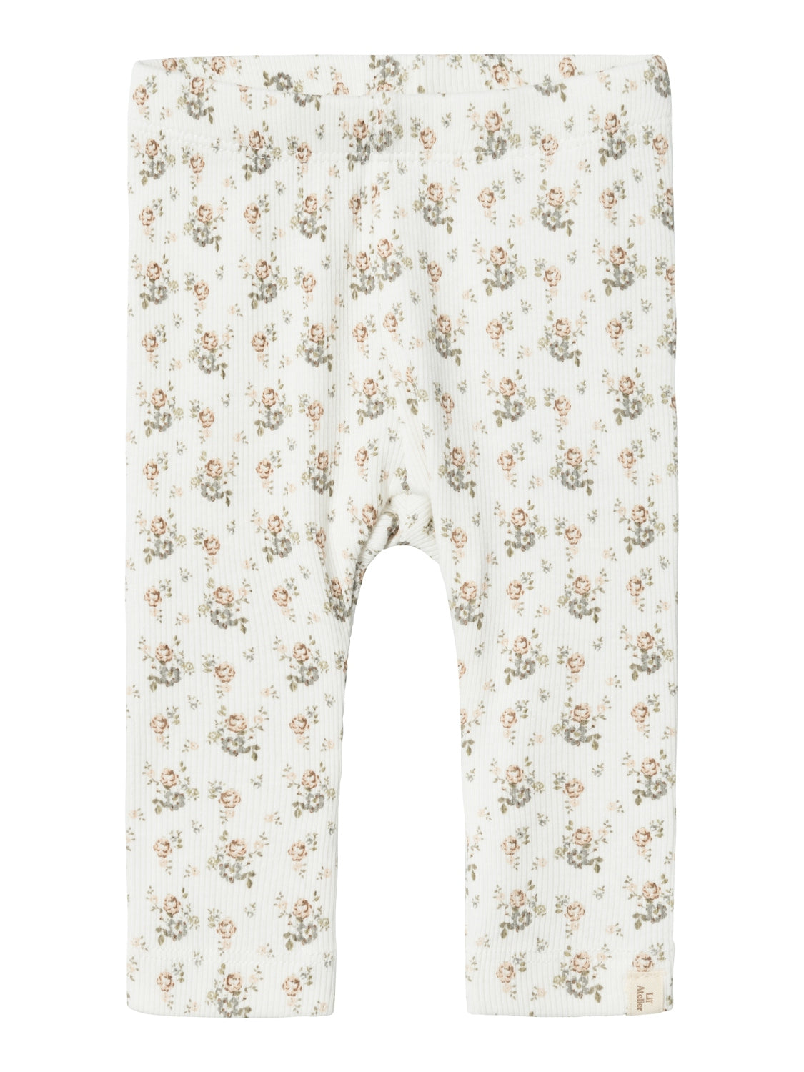 Blommiga baby leggings i ribbad ekologisk bomull. Byxor till bebis flicka.