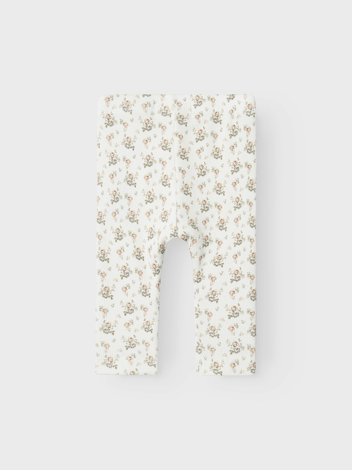 Blommiga baby leggings i ribbad ekologisk bomull. Byxor till bebis flicka.