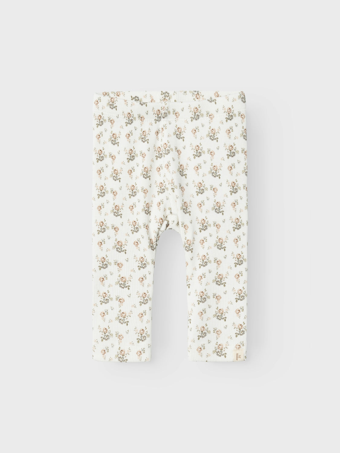 Blommiga baby leggings i ribbad ekologisk bomull. Byxor till bebis flicka.