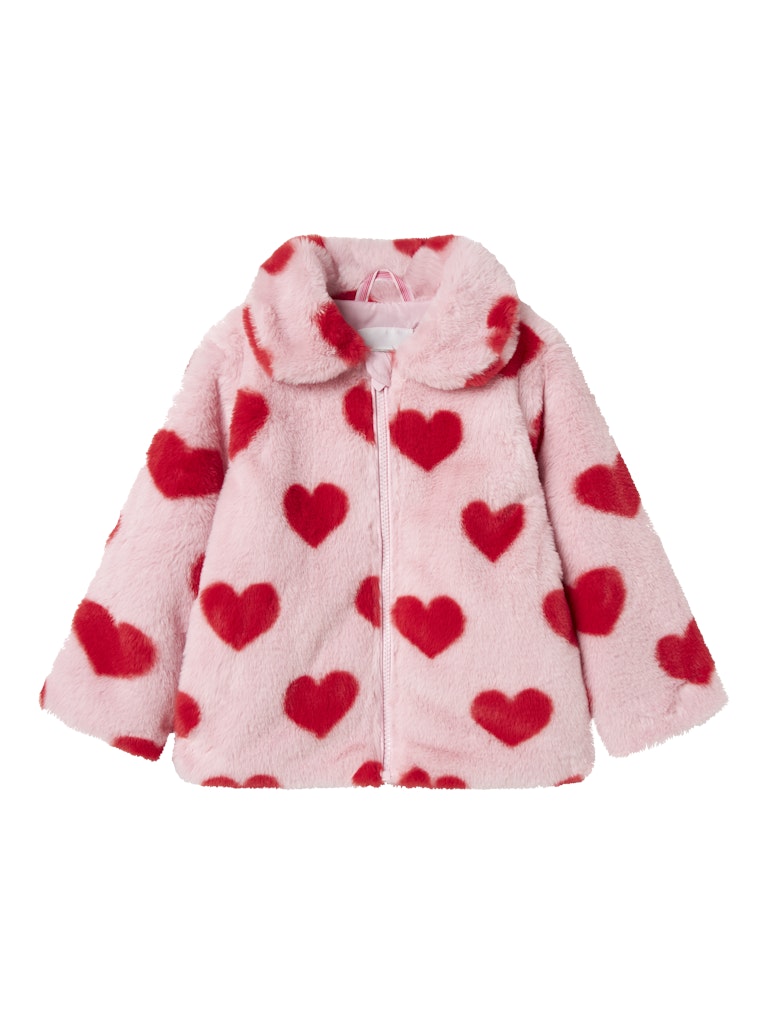 Rosa fusk päls med röda hjärtan till flicka. Barnkläder söt, gullig och samtidigt tuff pälsjacka från Name it.
NMFMINDY JACKET1
13243657 