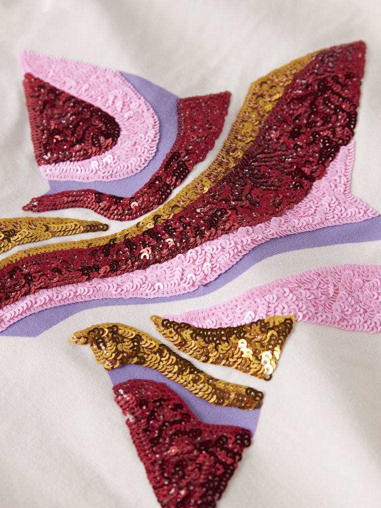 Vit glitter topp till tjej. Kortärmad t-shirt med stjärna i ekologisk bomull från Name it till flicka.
NKFKASSIA SS TOP PB
13244890