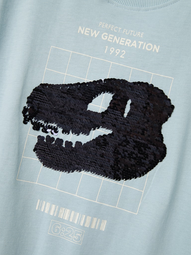 Ljus blå t-shirt med flip paljetter till kille i ekologisk bomull från Name it. Dino, huvud kortärmad tröja.
NKMKURTH SS TOP PB
13244910