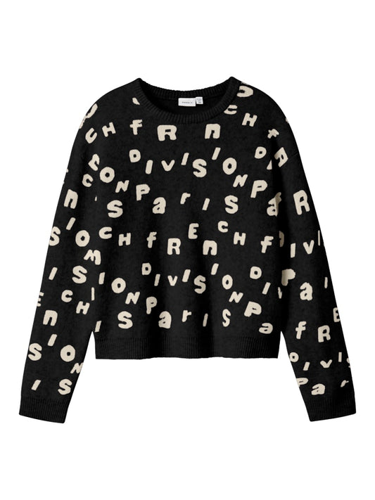Svart tröja med vit text, stickad tröja i återvunnet material till flicka, tjej.
NKFOLINE LS KNIT BF
13247280