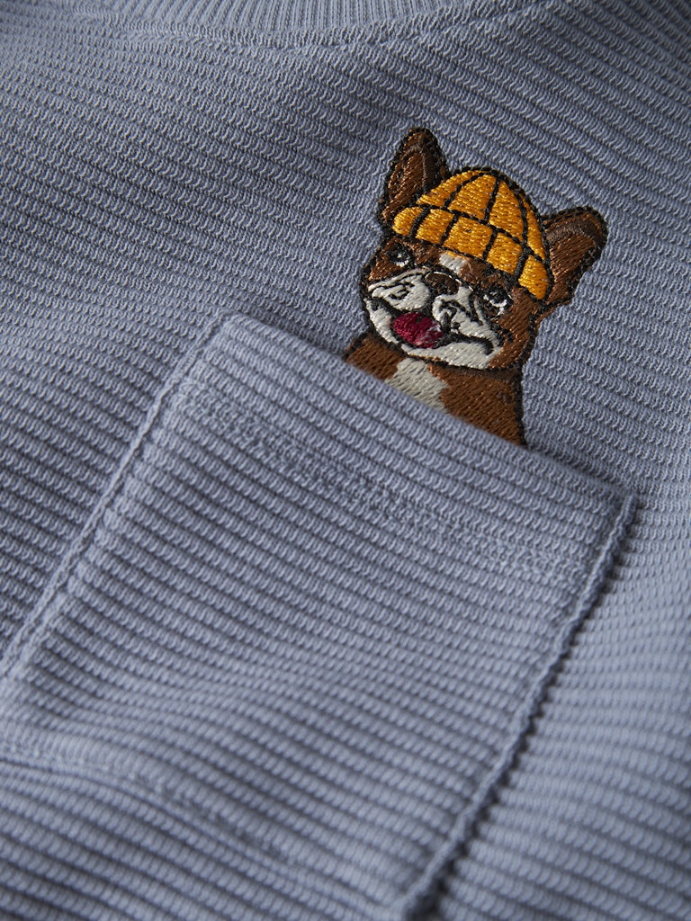 Enfärgad tröja med bröst ficka där det ser ut att sticka upp en brodera liten hund. Långärmad t-shirt till pojke i ekologisk bomull från Nameit.
NMMROFUS LS NREG TOP
13249927