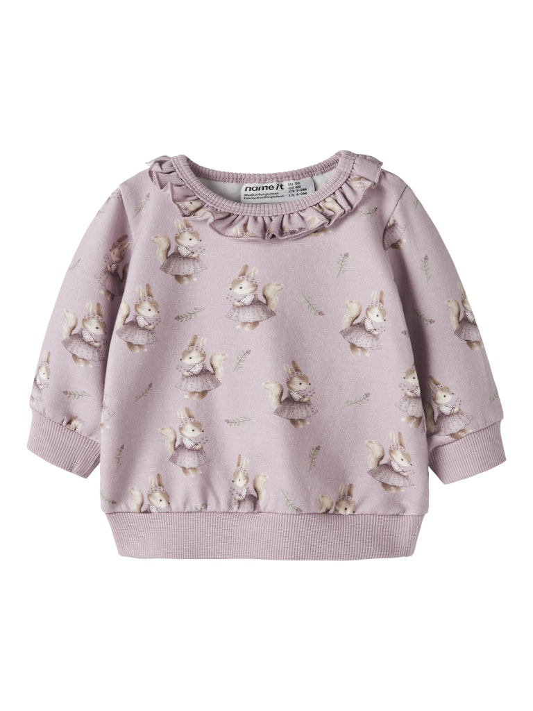 Söt rosa bebis tröja till flicka, mönster av ekorrar och med en gullig volang vid halsen. Ekologiska babykläder till nyfödd flicka från Nameit.
NBFSHELLY LS SWEAT BRU
13250276