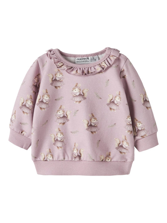 Söt rosa bebis tröja till flicka, mönster av ekorrar och med en gullig volang vid halsen. Ekologiska babykläder till nyfödd flicka från Nameit.
NBFSHELLY LS SWEAT BRU
13250276