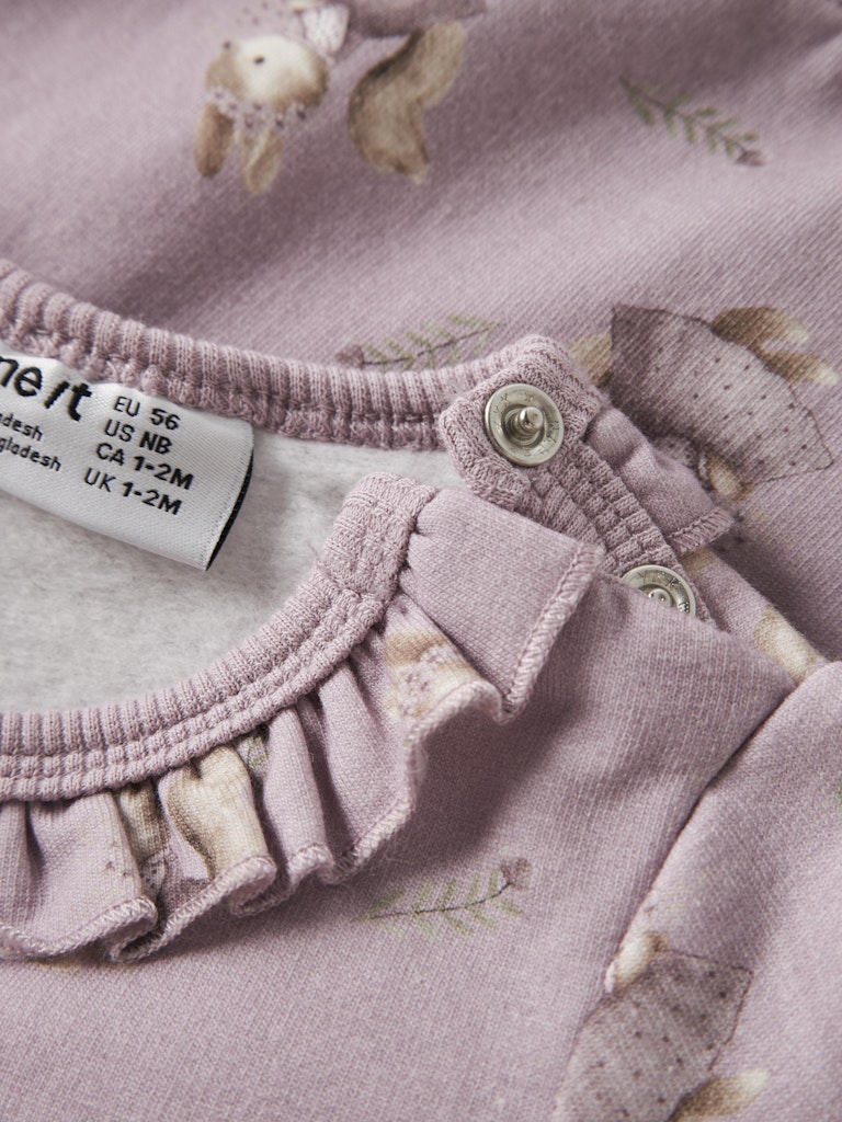 Söt rosa bebis tröja till flicka, mönster av ekorrar och med en gullig volang vid halsen. Ekologiska babykläder till nyfödd flicka från Nameit.
NBFSHELLY LS SWEAT BRU
13250276