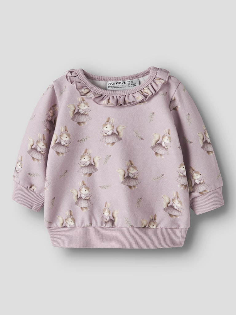 Söt rosa bebis tröja till flicka, mönster av ekorrar och med en gullig volang vid halsen. Ekologiska babykläder till nyfödd flicka från Nameit.
NBFSHELLY LS SWEAT BRU
13250276