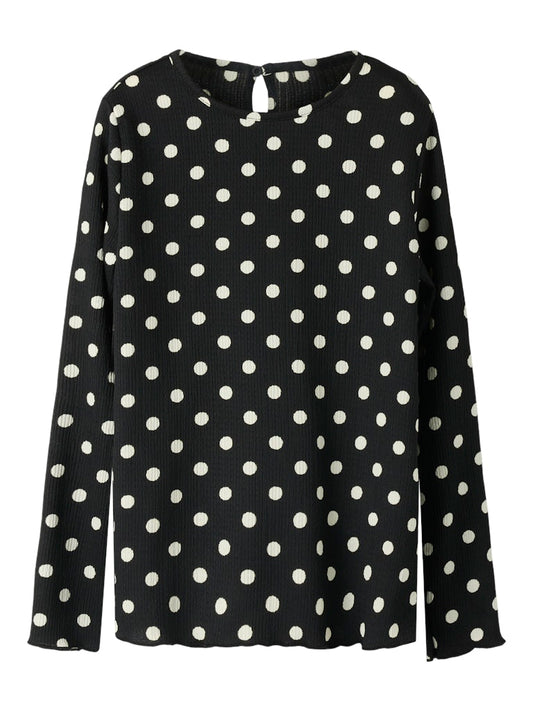 Svart långärmad topp till flicka. Vit prickig tröja till tjej från Name it.
NKFSALLIE LS TOP
13259468