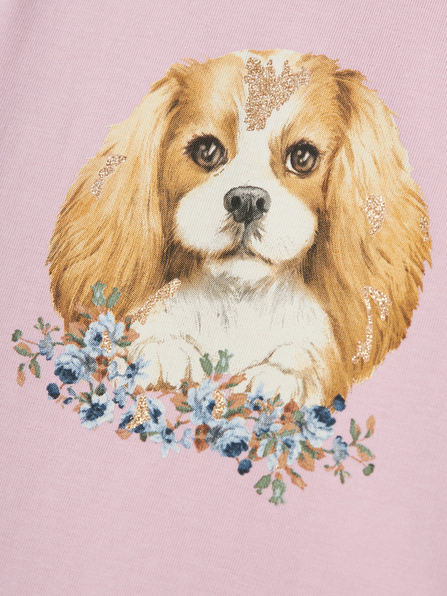 Söt rosa tröja i ekologisk bomull med gullig hund på magen. Fin långärmad t-shirt till flicka, tjej.