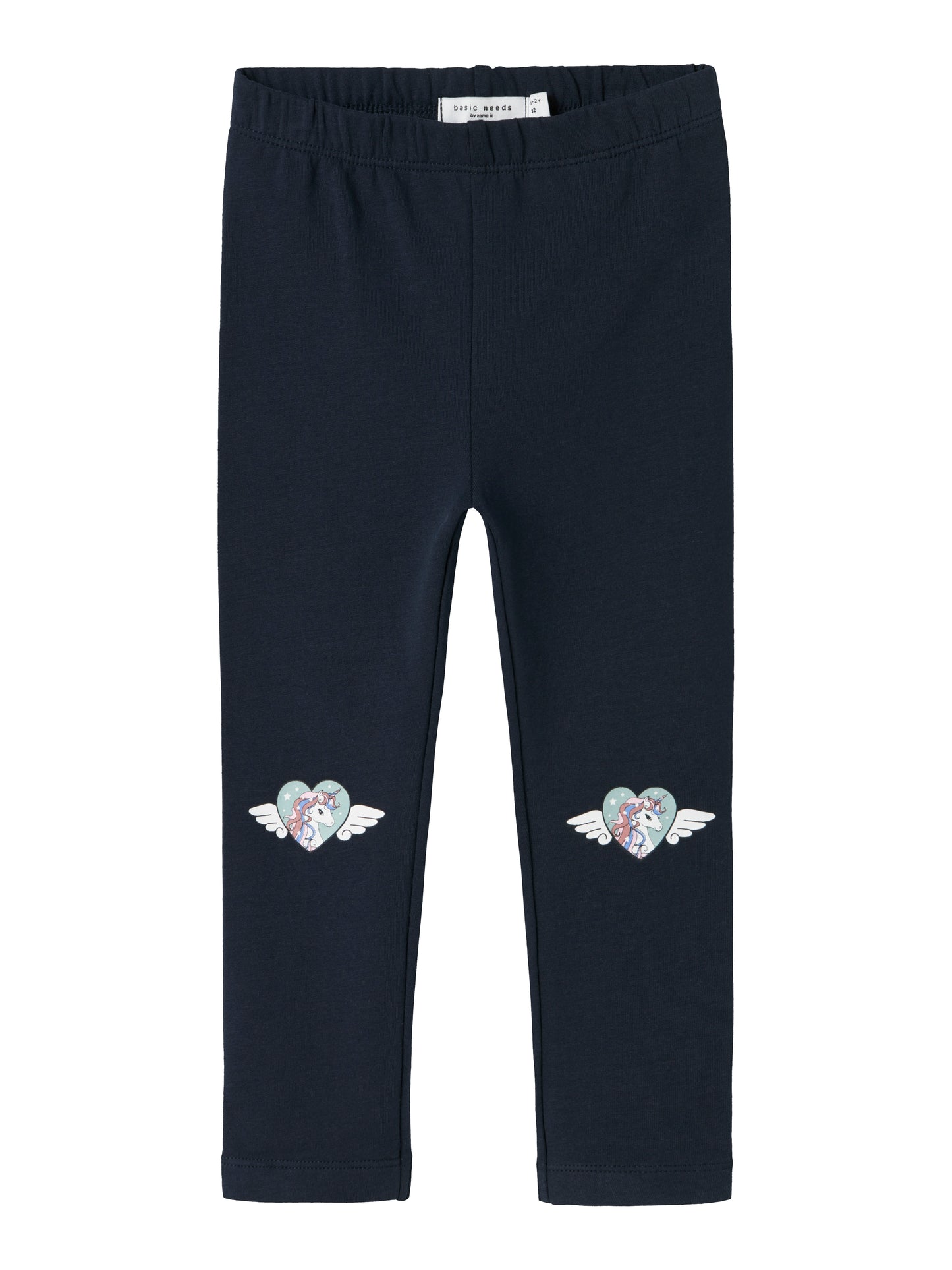 Blå lite tjockare sweatshirt leggings med hjärta och unicorn på till din lilla flicka. Barn byxor av ekologisk bomull med söta prinsessa fåglar på.