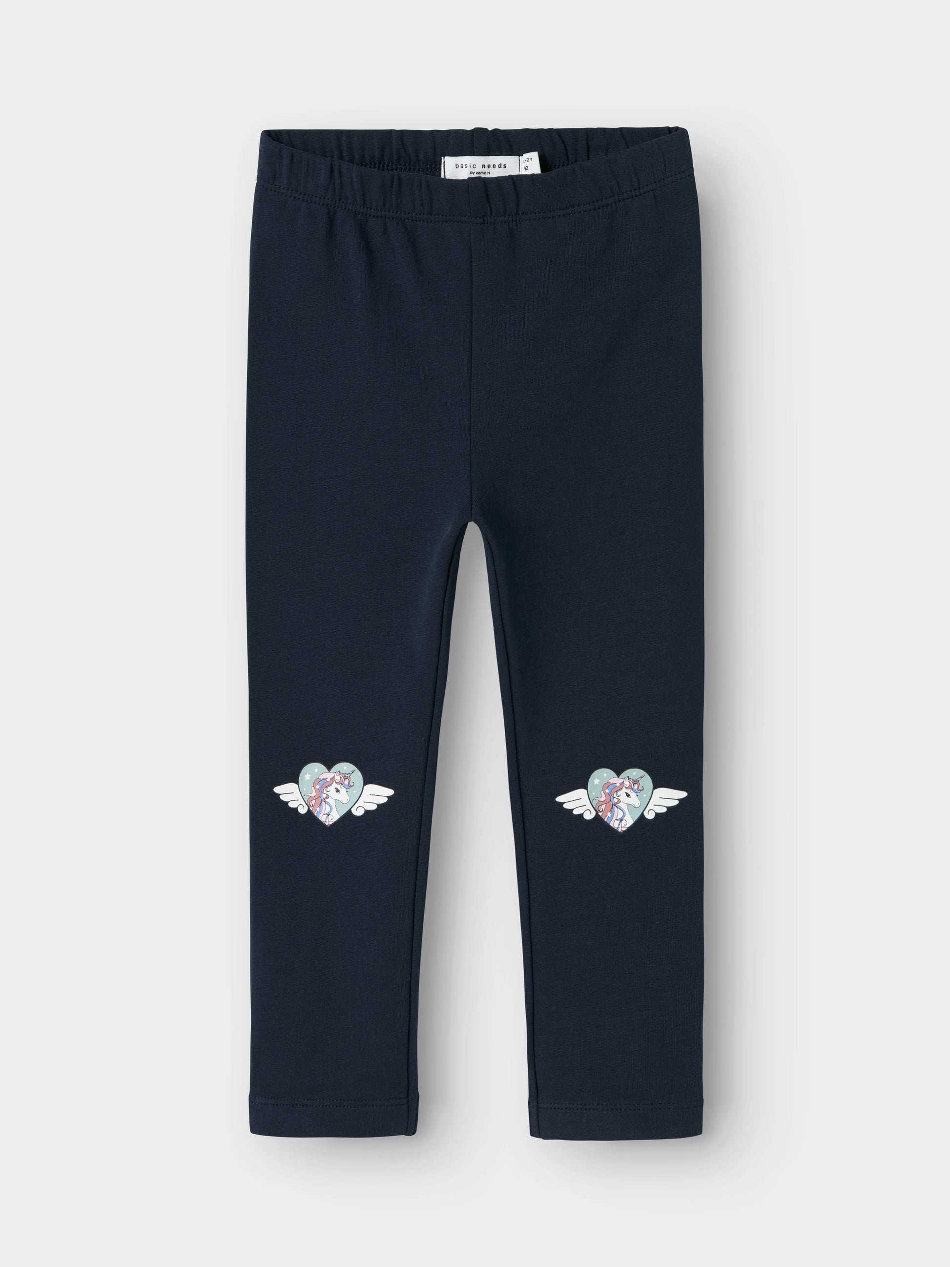 Blå lite tjockare sweatshirt leggings med hjärta och unicorn på till din lilla flicka. Barn byxor av ekologisk bomull med söta prinsessa fåglar på.