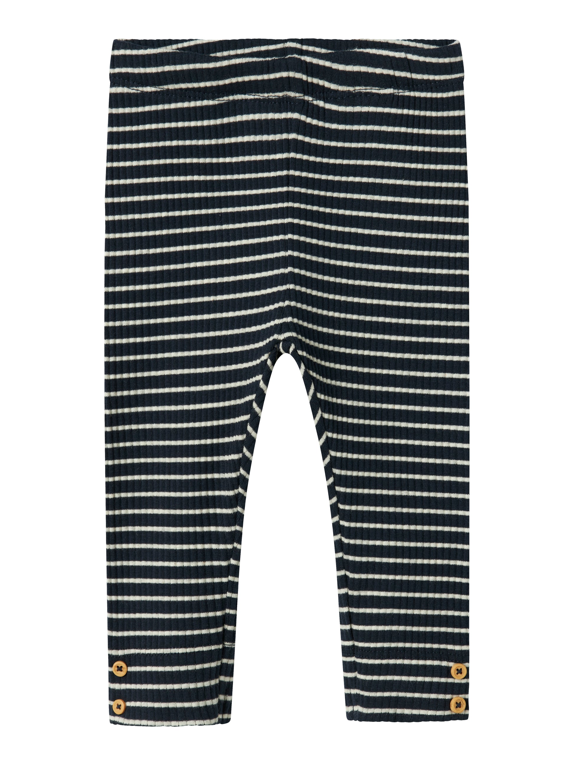 Blå, vit randiga ribbade baby leggings i ekologisk bomull. Bebis byxor till pojke, liten kille från Name it NBMRABIUL