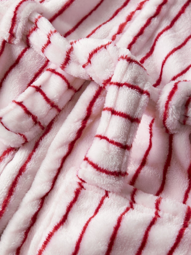 Röd randig lurvig fleece morgonrock till liten flicka, tjej. Velour badrock till barn i mjukaste, skönaste fleece från Name it, 
13235865, NMFROSE