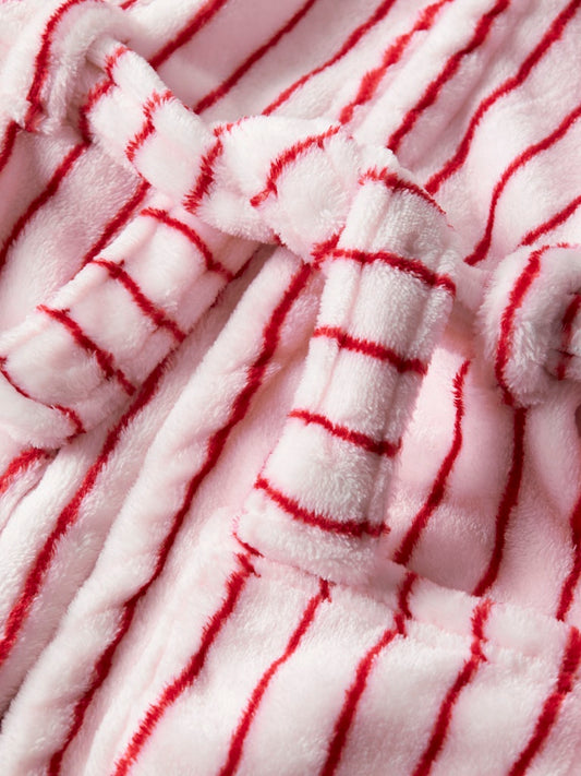 Röd randig lurvig fleece morgonrock till liten flicka, tjej. Velour badrock till barn i mjukaste, skönaste fleece från Name it, 
13235865, NMFROSE