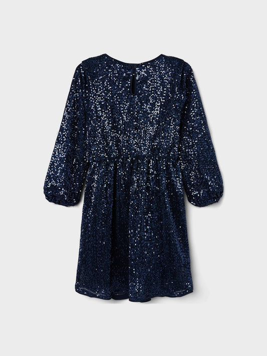 Svart långärmad paljett klänning till flicka. Festlig jul och nyårs klänning till tjej, paljettklänning från Name it.
NKFRANTELLA LS DRESS
13222691