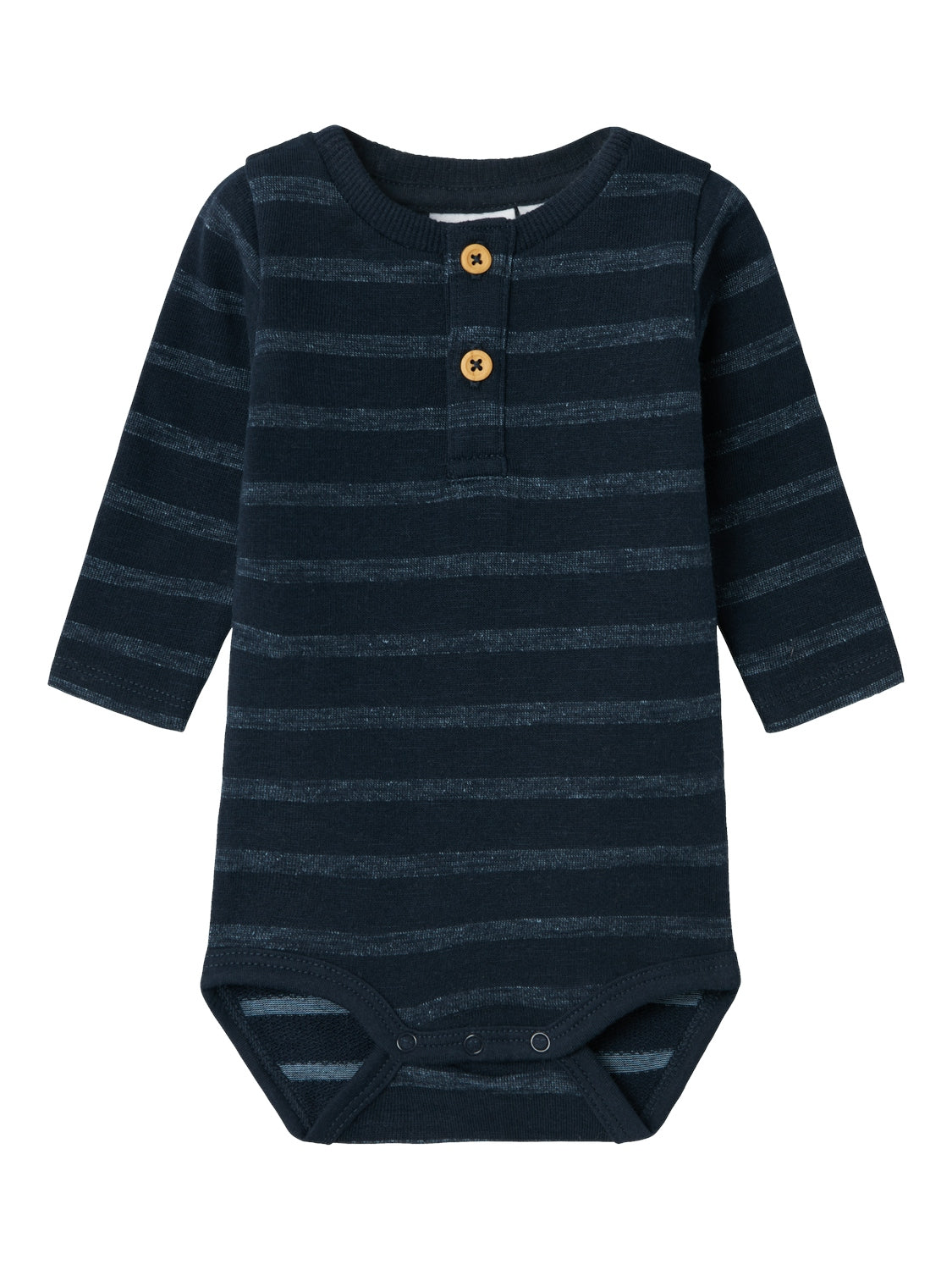 Blå randig baby body med knappar från Nameit. Ekologiska barnkläder, NBMSANDEL
