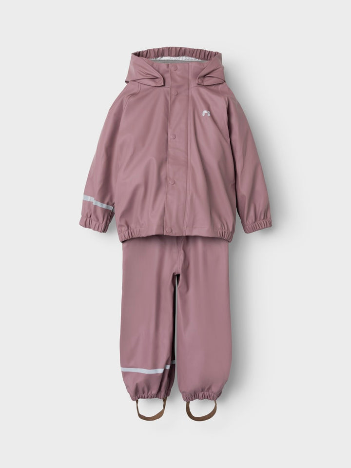 Name It Dry10 rosa vattentätt regnställ barn kids unisex med regnjacka och regnbyxa