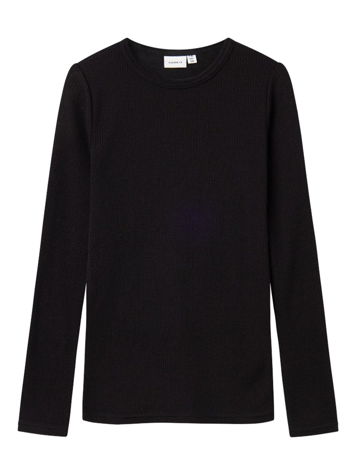 Name It Wax svart långärmad tröja i 100% merinoull för barn unisex – 13242139