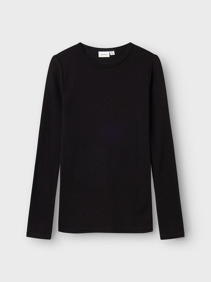 Name It Wax svart långärmad tröja i 100% merinoull för barn unisex – 13242139