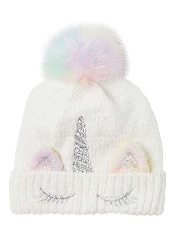 Vit unicorn mössa med regnbåge färgad tofs. Söt vintermössa med fleece foder till flicka. 
NMFMETEA KNIT BEANIE2
13245393