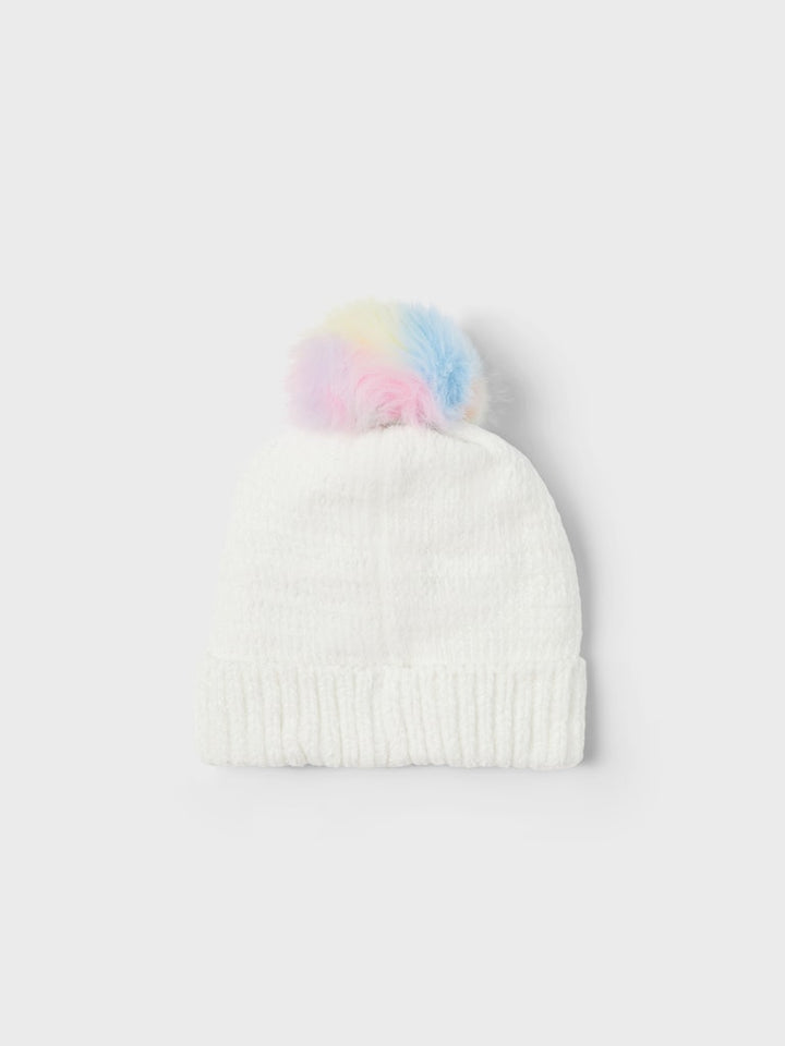 Vit unicorn mössa med regnbåge färgad tofs. Söt vintermössa med fleece foder till flicka. 
NMFMETEA KNIT BEANIE2
13245393