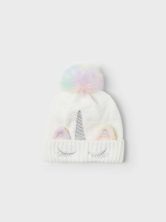 Vit unicorn mössa med regnbåge färgad tofs. Söt vintermössa med fleece foder till flicka. 
NMFMETEA KNIT BEANIE2
13245393