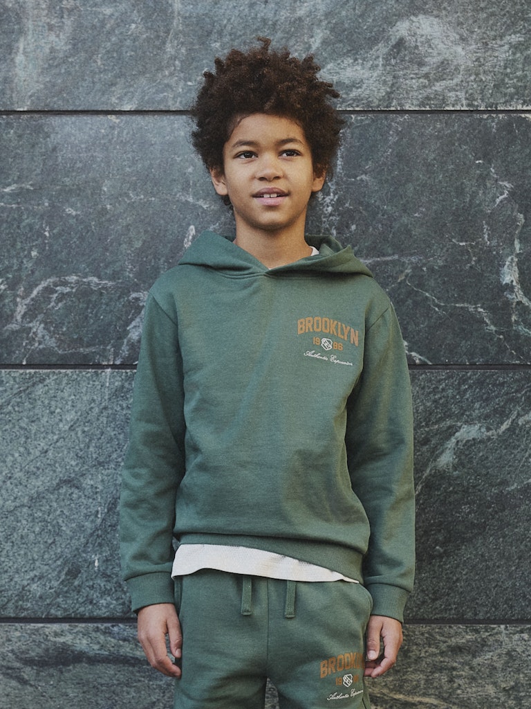Grön Brooklyn hoodie till kille. Luvtröja i sweat ekologisk bomull till pojke. 
NKMNEWI LS NREG SWEAT WH BRU
13246699