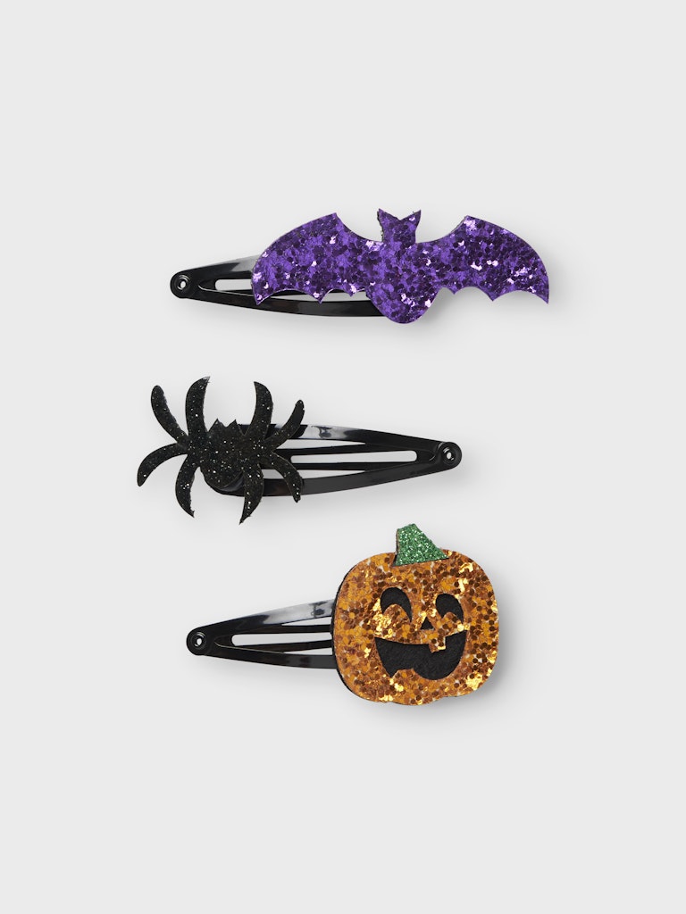 Glitter hårspännen i Halloween tema i form av pumpa, spindel och fladdermus.
NKFSCARY 3P HAIRCLIP
13247692