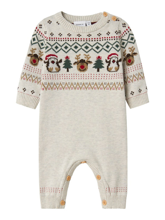 Beige unisex jumpsuit med jul motiv till baby flicka och bebis pojke. 
Väldigt söt sparkdräkt till första julen.
NBNRALKO LS KNIT SUIT
13247847