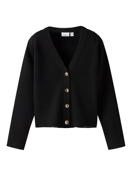 Svart fin stickad kofta till flicka. Tjej cardigan i enkel klassisk modell som passar till både vardag och fest.
NKFLARENLISE XSL LS KNIT CARD
13245597