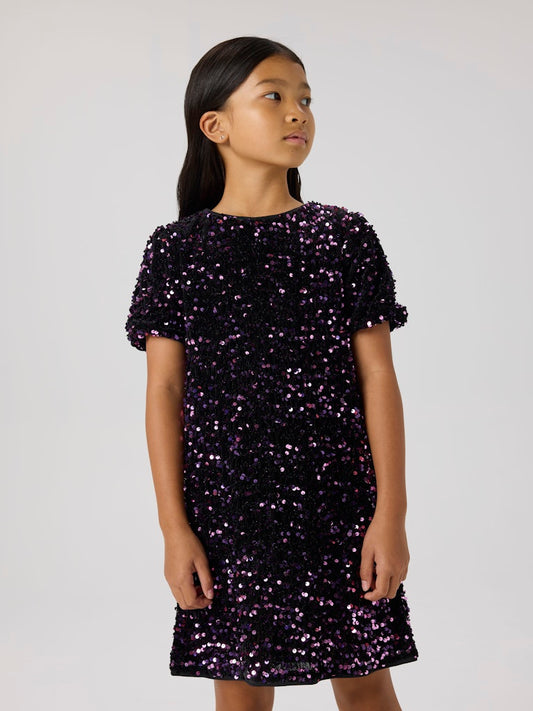 Glittrig paljett tunika, kort klänning med kort ärm till flicka. Vacker lila, rosa och svart klänning i mjuk skön kvalitet.
NKFRUNICA SS TUNIC
13209416