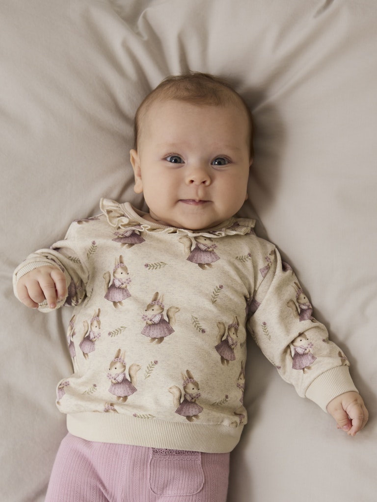 Söt bebis tröja till flicka, mönster av ekorrar och med en gullig volang vid halsen. Ekologiska babykläder till nyfödd flicka från Nameit.
NBFSHELLY LS SWEAT BRU
13250276