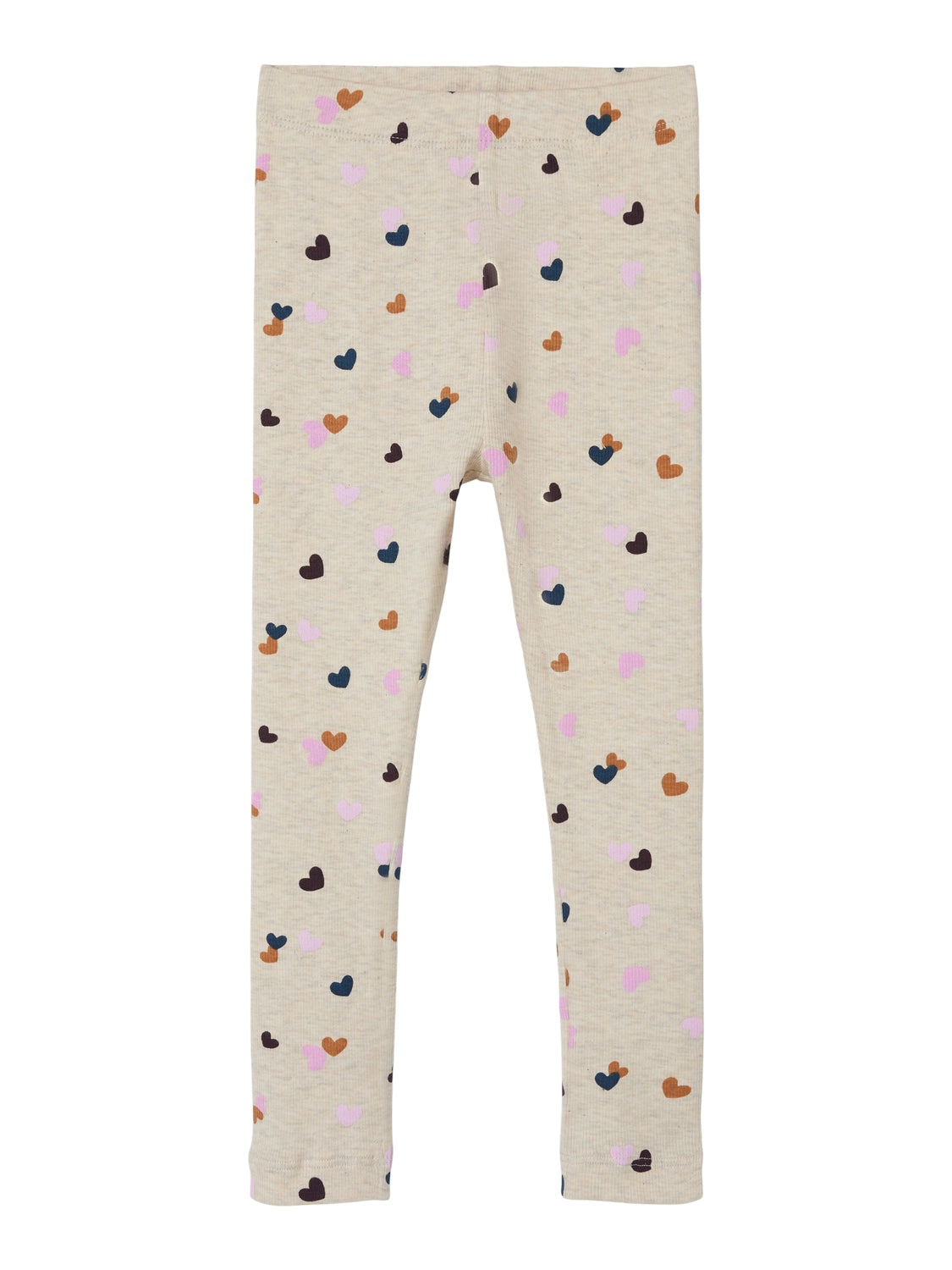 Ribbade leggings med små hjärtan till liten tjej. Flick byxor i ekologisk bomull.