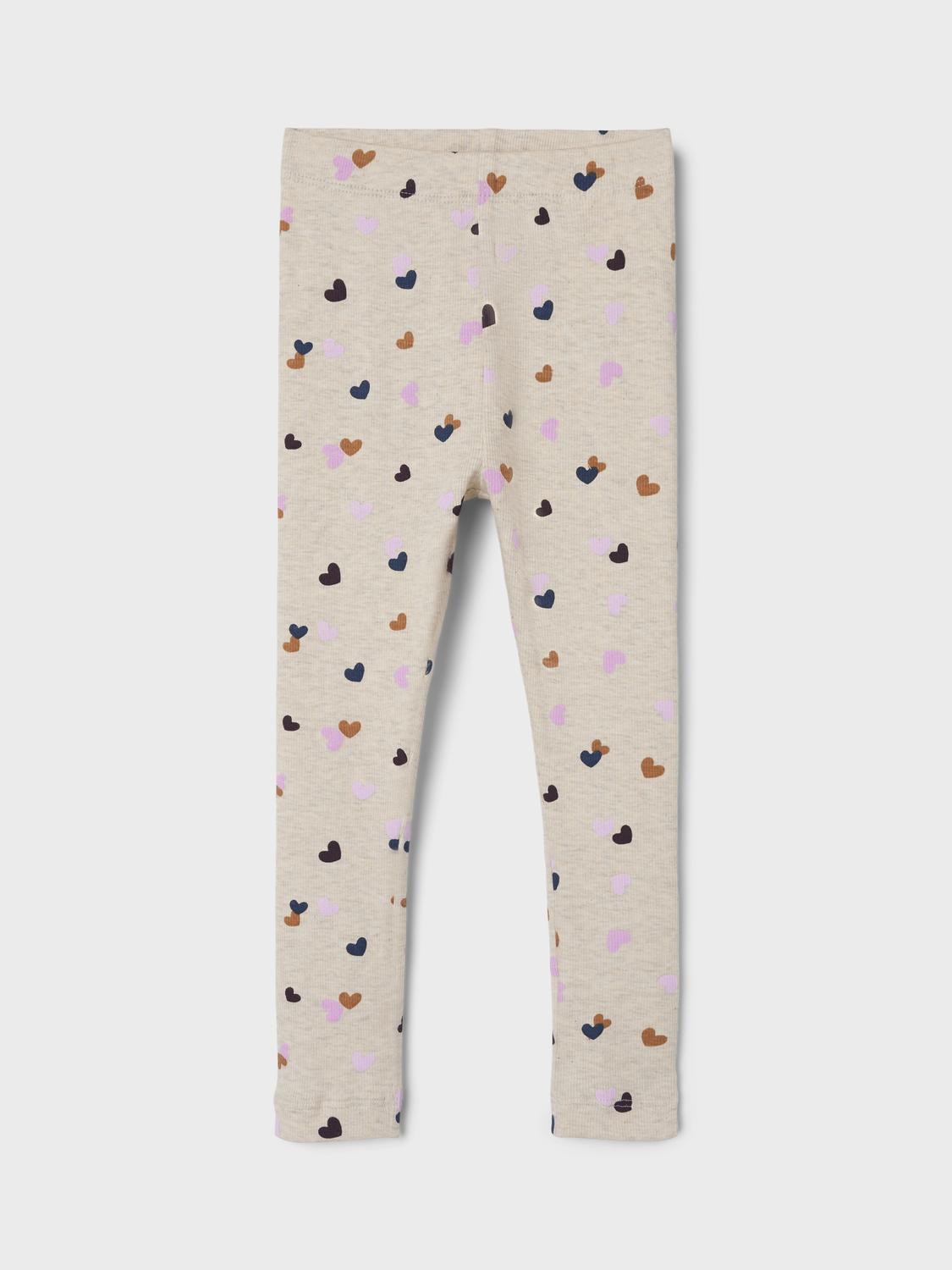 Ribbade leggings med små hjärtan till liten tjej. Flick byxor i ekologisk bomull.