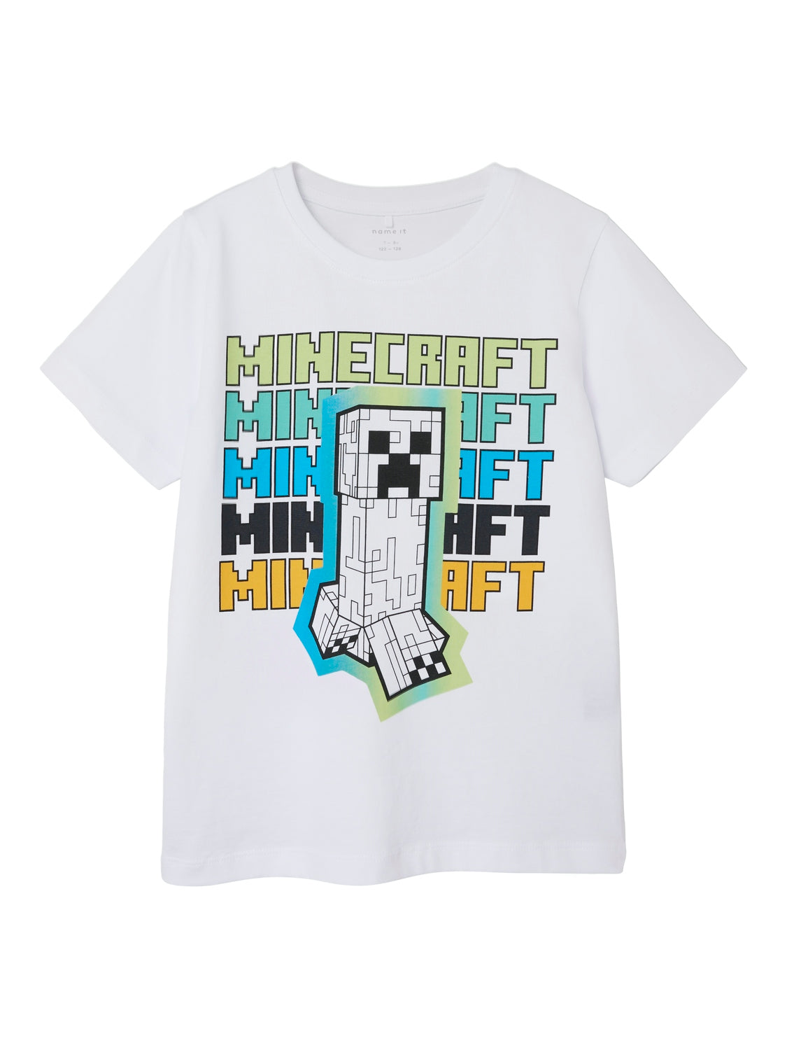 Vit Minecraft t-shirt med kort ärm. Snygg t-shirt till pojkar. Minecraft tröja till kille.