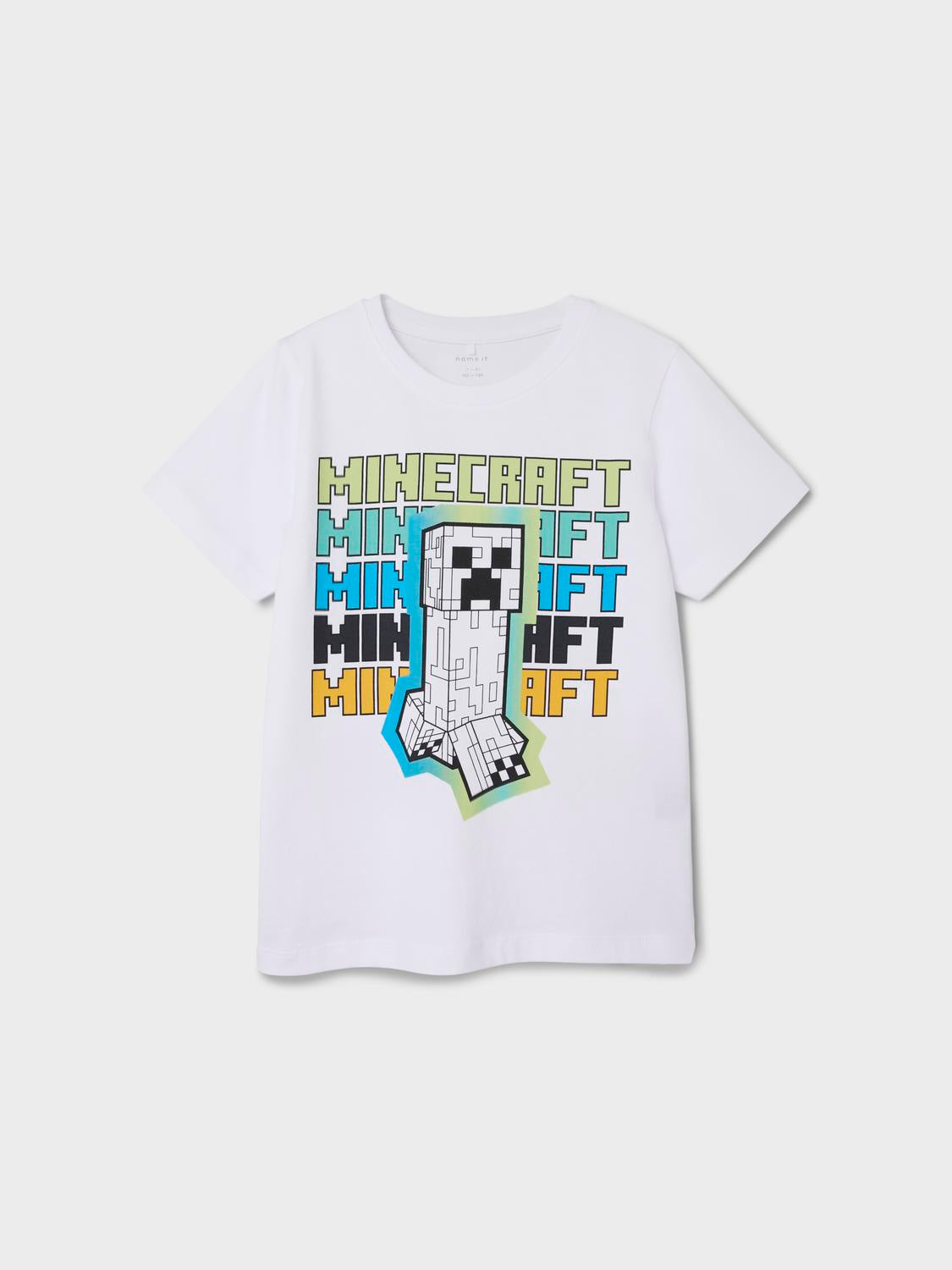 Vit Minecraft t-shirt med kort ärm. Snygg t-shirt till pojkar. Minecraft tröja till kille.