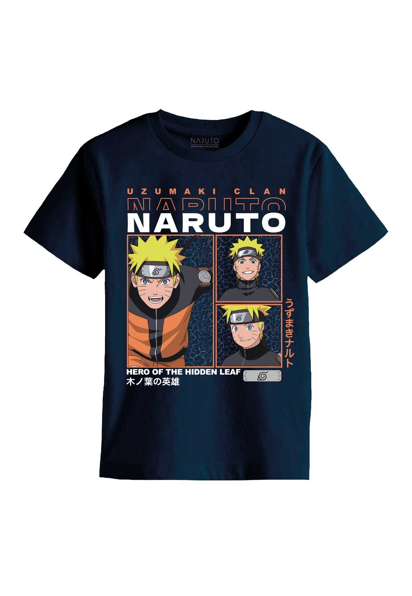 Kortärmad t-shirt till kille, pojke med mangafiguren Naruto. Ge ditt barns garderob en uppdatering med coola toppar perfekta för vardagsbruk och speciella tillfällen. Jersey är ett lätt och stretchigt tyg med en mjuk yta och insida för en bekväm känsla och rörelsefrihet. Naruto Uzumaki är en japansk mangakaraktär, som är en ung ninja under träning. Berättelsen dök ursprungligen upp som en mangaserie och har sedan dess anpassats till media som TV, film, spel och streaming.

T-shirt
Rund hals