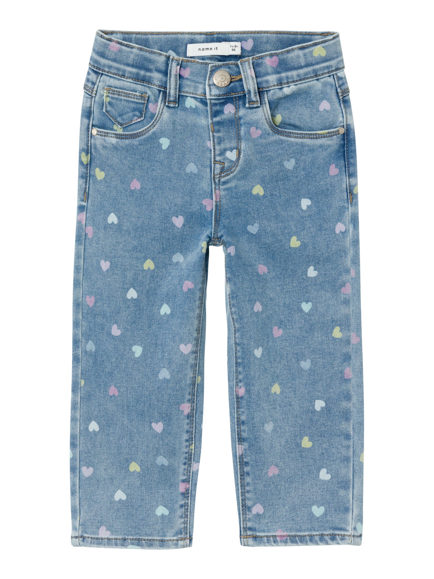 Cool mönstrad blå jeans till flicka. Jeans byxor med hjärtan till liten tjej.NMFBELLA MOM SHAPED JEANS 3555-ON NOOS
13227368