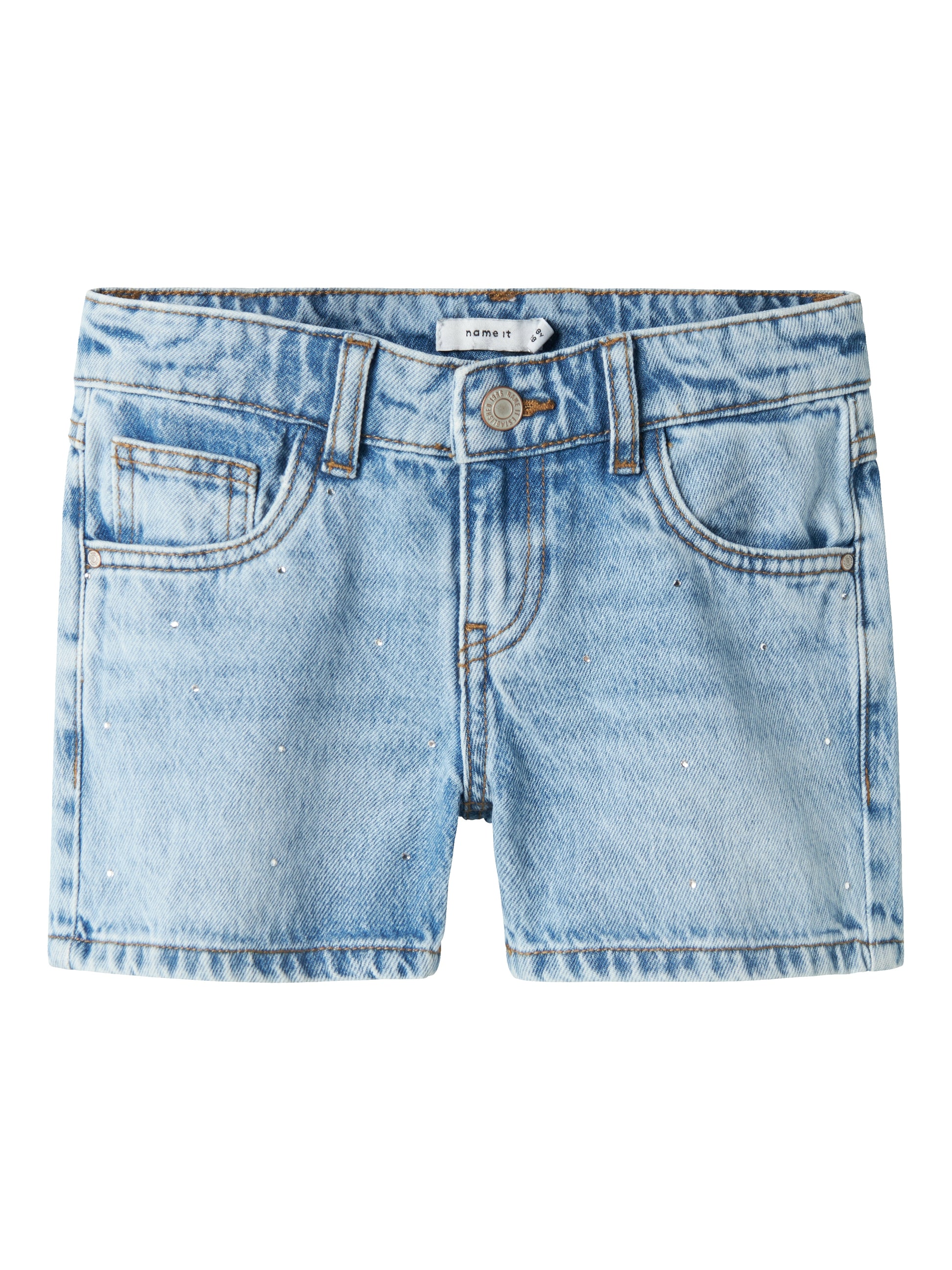 Blå jeans shorts med strass stenar för glitter och glamour till flicka tjej. Sköna jeansshorts med pärlor från Name it.
NKFROSE REG DNM SHORTS 6042-AC NOOS
13239976